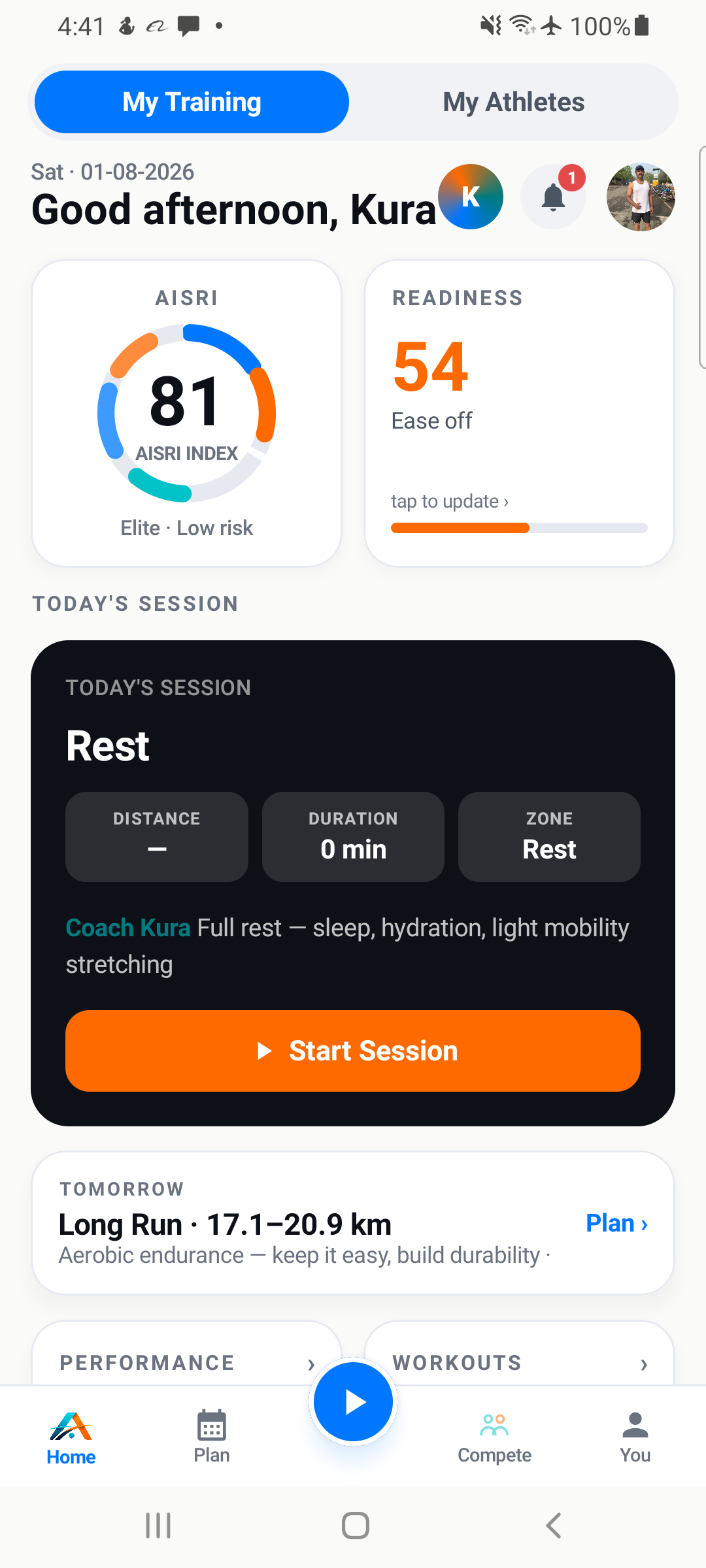 Today — readiness & session